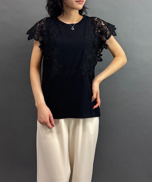 袖レースプルオーバー（Tシャツ/カットソー）｜NICOLE white