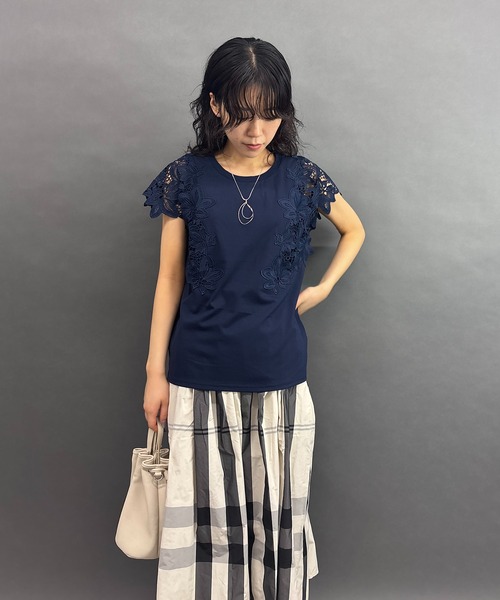 カットソー クルーネック レース セール】＜ASTRAET＞レース ヘンリーネック カットソー（Tシャツ