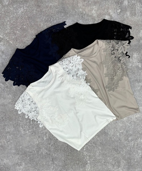 NICOLE white（ニコルホワイト）の「袖レースプルオーバー（Tシャツ/カットソー・レディース・ネイビー/ブラック/オフホワイト/グレー・FREE）」の20枚目の写真