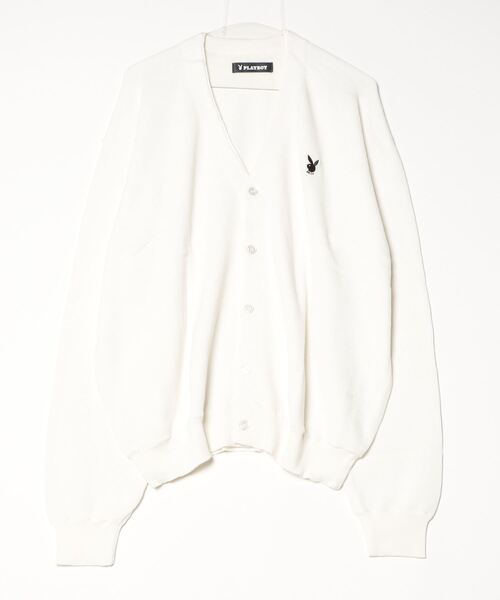PLAYBOY(プレイボーイ)の「PLAYBOY/プレイボーイ RABBIT V-NECK CARDIGAN カーディガン ワンポイント(カーディガン/ボレロ・メンズ・ブラック/ホワイト/チャコール・L)」の2枚目の写真