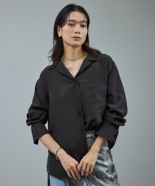 SALON adam et rope'（サロン アダム エ ロペ）の「[25AW]GENTLE SILK オープンカラーシャツ / セットアップ対応・洗える（シャツ/ブラウス・レディース・ブラック/ブラウン系その他2/ピンク系その他2・FREE）」の2枚目の写真