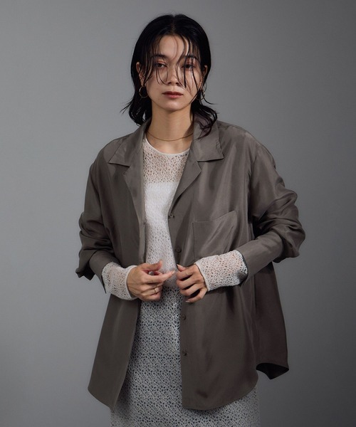 SALON adam et rope'（サロン アダム エ ロペ）の「[25AW]GENTLE SILK オープンカラーシャツ / セットアップ対応・洗える（シャツ/ブラウス・レディース・ブラック/ブラウン系その他2/ピンク系その他2・FREE）」の13枚目の写真