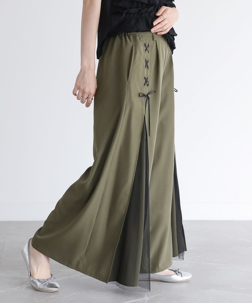 somari imagination（ソマリ イマジネーション）の「『チュール切替レースアップワイドパンツ』（その他パンツ・レディース・ブラック/カーキ・2/1）」の6枚目の写真