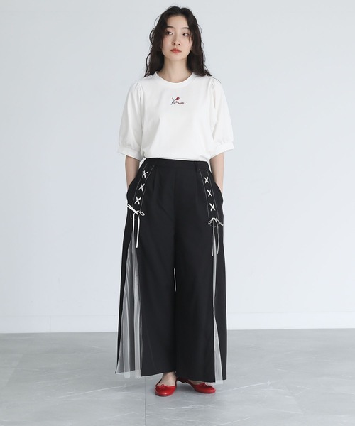 somari imagination（ソマリ イマジネーション）の「『チュール切替レースアップワイドパンツ』（その他パンツ・レディース・ブラック/カーキ・2/1）」の13枚目の写真