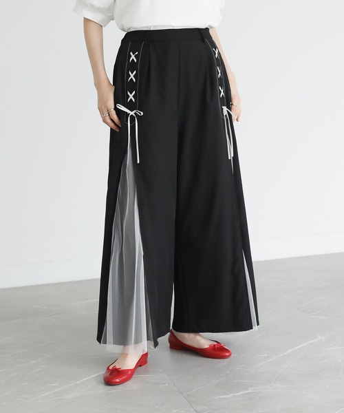 somari imagination（ソマリ イマジネーション）の「『チュール切替レースアップワイドパンツ』（その他パンツ・レディース・ブラック/カーキ・2/1）」の14枚目の写真