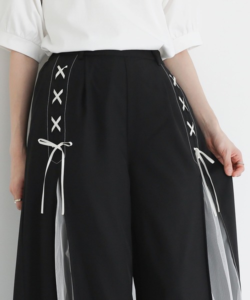 somari imagination（ソマリ イマジネーション）の「『チュール切替レースアップワイドパンツ』（その他パンツ・レディース・ブラック/カーキ・2/1）」の16枚目の写真