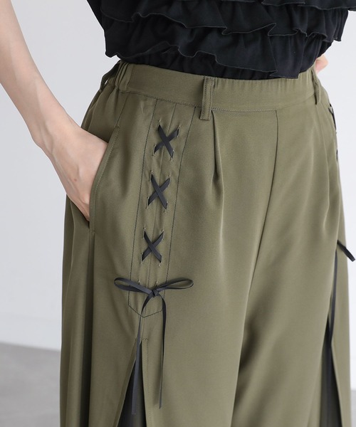 somari imagination（ソマリ イマジネーション）の「『チュール切替レースアップワイドパンツ』（その他パンツ・レディース・ブラック/カーキ・2/1）」の10枚目の写真