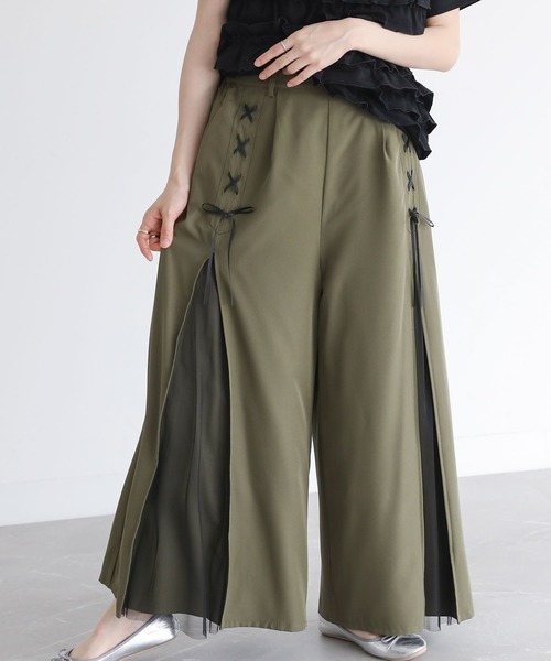 somari imagination（ソマリ イマジネーション）の「『チュール切替レースアップワイドパンツ』（その他パンツ・レディース・ブラック/カーキ・2/1）」の7枚目の写真