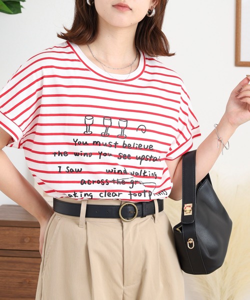 BRODIAEA(ブローディア)の「BRODIAEA ボーダー半袖カットソー(Tシャツ/カットソー・レディース・ホワイト×ブラック/ホワイト×レッド/ネイビー×ホワイト・40)」の2枚目の写真