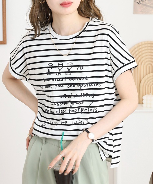 BRODIAEA(ブローディア)の「BRODIAEA ボーダー半袖カットソー(Tシャツ/カットソー・レディース・ホワイト×ブラック/ホワイト×レッド/ネイビー×ホワイト・40)」の1枚目の写真