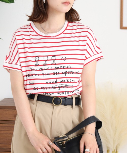 BRODIAEA(ブローディア)の「BRODIAEA ボーダー半袖カットソー(Tシャツ/カットソー・レディース・ホワイト×ブラック/ホワイト×レッド/ネイビー×ホワイト・40)」の16枚目の写真