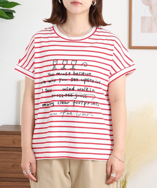 BRODIAEA(ブローディア)の「BRODIAEA ボーダー半袖カットソー(Tシャツ/カットソー・レディース・ホワイト×ブラック/ホワイト×レッド/ネイビー×ホワイト・40)」の14枚目の写真