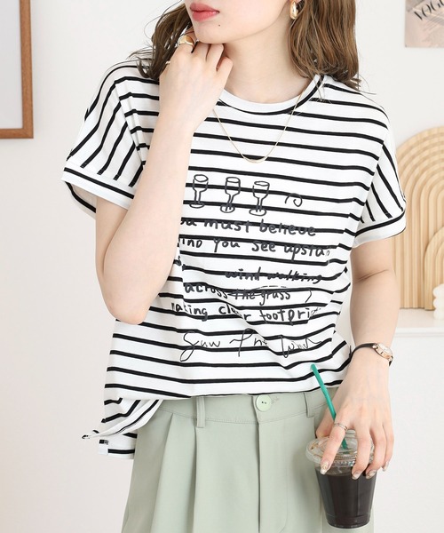 BRODIAEA(ブローディア)の「BRODIAEA ボーダー半袖カットソー(Tシャツ/カットソー・レディース・ホワイト×ブラック/ホワイト×レッド/ネイビー×ホワイト・40)」の18枚目の写真