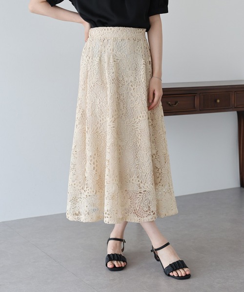 BLUEEAST（ブルーイースト）の「フラワーレースフレアスカート（スカート・レディース・ブラック/チャコールグレー/ベージュ・MEDIUM/LARGE）」の11枚目の写真