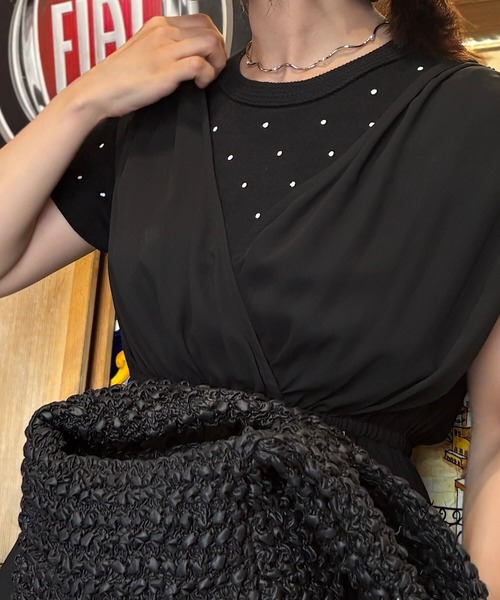 Vini（ヴィニ）の「【Vini】ドット ニットTシャツ（Tシャツ/カットソー・レディース・ブラック/ホワイト・FREE）」の18枚目の写真