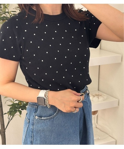 Vini（ヴィニ）の「【Vini】ドット ニットTシャツ（Tシャツ/カットソー・レディース・ブラック/ホワイト・FREE）」の19枚目の写真