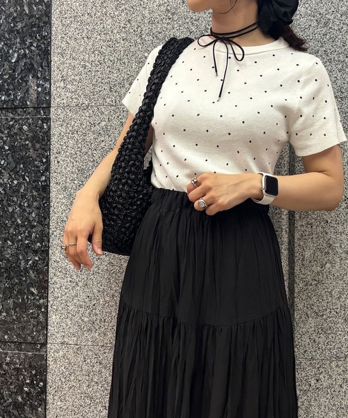 Vini（ヴィニ）の「【Vini】ドット ニットTシャツ（Tシャツ/カットソー・レディース・ブラック/ホワイト・FREE）」の17枚目の写真
