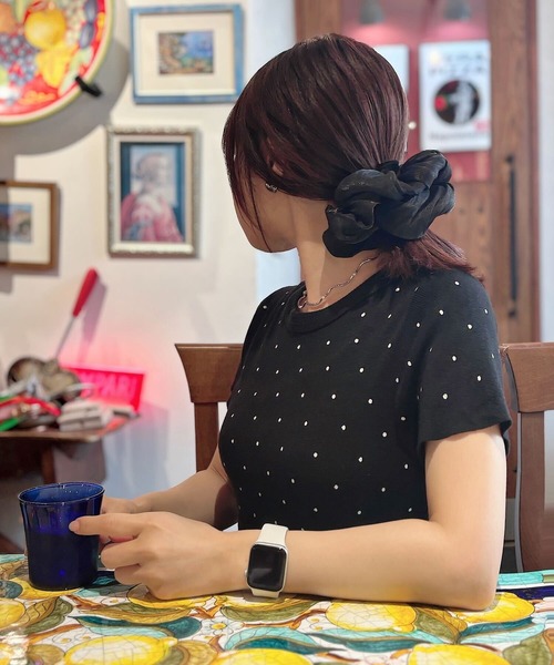 Vini（ヴィニ）の「【Vini】ドット ニットTシャツ（Tシャツ/カットソー・レディース・ブラック/ホワイト・FREE）」の6枚目の写真