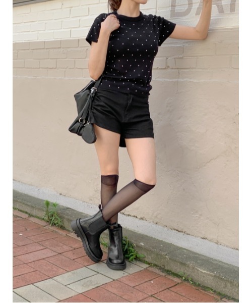 Vini（ヴィニ）の「【Vini】ドット ニットTシャツ（Tシャツ/カットソー・レディース・ブラック/ホワイト・FREE）」の9枚目の写真