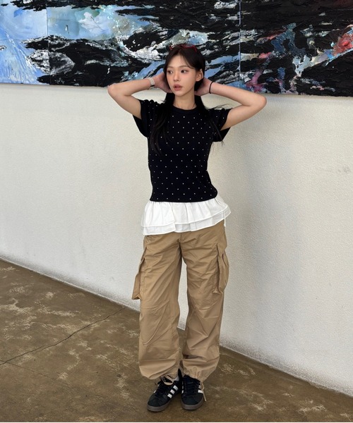 Vini(ヴィニ)の「【Vini】ドット 半袖ニット Tシャツ(Tシャツ/カットソー・レディース・ブラック/ホワイト・FREE)」の13枚目の写真