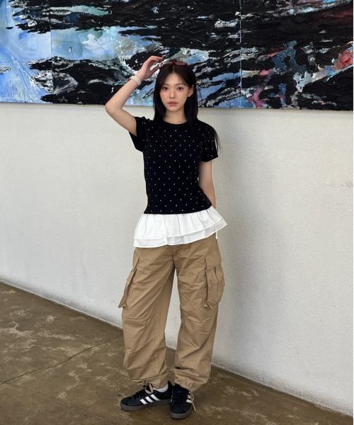 Vini(ヴィニ)の「【Vini】ドット 半袖ニット Tシャツ(Tシャツ/カットソー・レディース・ブラック/ホワイト・FREE)」の12枚目の写真