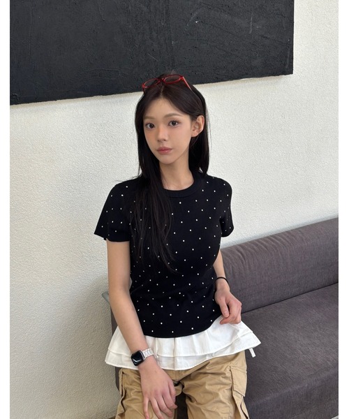 Vini(ヴィニ)の「【Vini】ドット柄 半袖ニット Tシャツ/カットソー(Tシャツ/カットソー・レディース・ブラック/ホワイト・FREE)」の22枚目の写真