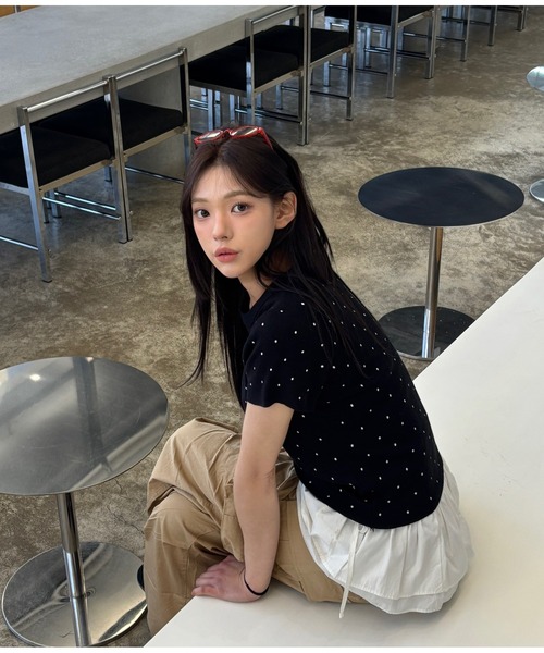 Vini(ヴィニ)の「【Vini】ドット 半袖ニット Tシャツ(Tシャツ/カットソー・レディース・ブラック/ホワイト・FREE)」の16枚目の写真