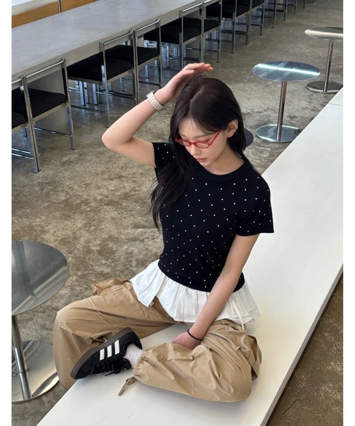 Vini(ヴィニ)の「【Vini】ドット 半袖ニット Tシャツ(Tシャツ/カットソー・レディース・ブラック/ホワイト・FREE)」の15枚目の写真
