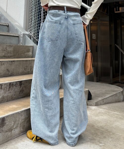 CIAOPANIC TYPY(チャオパニックティピー)の「【2WAYシルエット調節可能】【UNISEX】オーバーダイウエストタックデザインデニム(デニムパンツ・レディース・ブラック/ネイビー/サックスブルー・MEDIUM/LARGE)」の9枚目の写真
