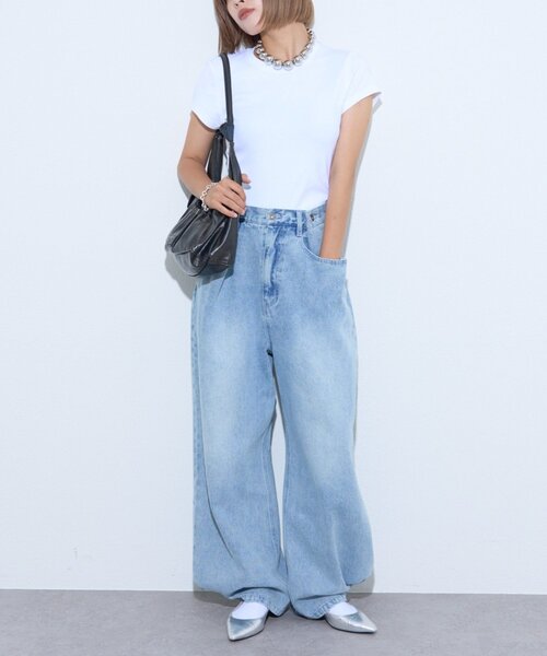 CIAOPANIC TYPY(チャオパニックティピー)の「【2WAYシルエット調節可能】【UNISEX】オーバーダイウエストタックデザインデニム(デニムパンツ・レディース・ブラック/ネイビー/サックスブルー・MEDIUM/LARGE)」の18枚目の写真