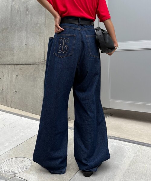 CIAOPANIC TYPY(チャオパニックティピー)の「【2WAYシルエット調節可能】【UNISEX】オーバーダイウエストタックデザインデニム(デニムパンツ・レディース・ブラック/ネイビー/サックスブルー・MEDIUM/LARGE)」の2枚目の写真