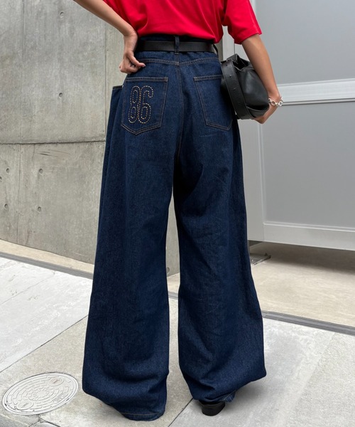 CIAOPANIC TYPY(チャオパニックティピー)の「【2WAYシルエット調節可能】【UNISEX】オーバーダイウエストタックデザインデニム(デニムパンツ・レディース・ブラック/ネイビー/サックスブルー・MEDIUM/LARGE)」の4枚目の写真