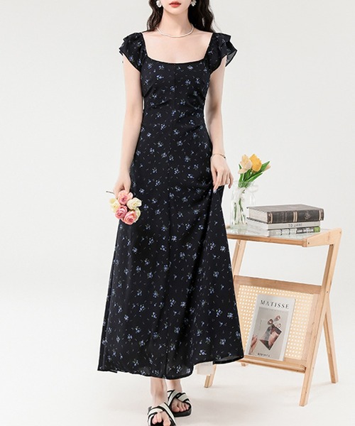 DAY CLOSET(デイ クローゼット)の「レディース 花柄バックリボン×カットアウトAラインロングワンピース(ワンピース・レディース・ブラック/ブルー系その他/レッド・S/M/XL/L)」の18枚目の写真