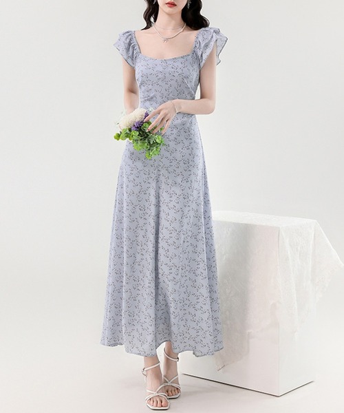 DAY CLOSET(デイ クローゼット)の「レディース 花柄バックリボン×カットアウトAラインロングワンピース(ワンピース・レディース・ブラック/ブルー系その他/レッド・S/M/XL/L)」の14枚目の写真