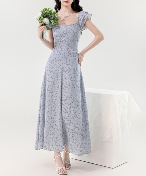 DAY CLOSET(デイ クローゼット)の「レディース 花柄バックリボン×カットアウトAラインロングワンピース(ワンピース・レディース・ブラック/ブルー系その他/レッド・S/M/XL/L)」の15枚目の写真