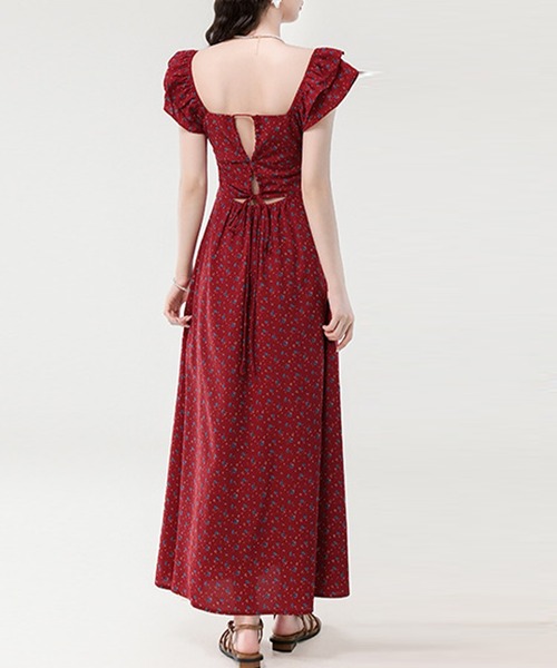 DAY CLOSET(デイ クローゼット)の「レディース 花柄バックリボン×カットアウトAラインロングワンピース(ワンピース・レディース・ブラック/ブルー系その他/レッド・S/M/XL/L)」の16枚目の写真