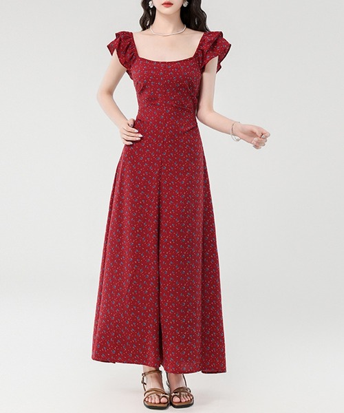 DAY CLOSET(デイ クローゼット)の「レディース 花柄バックリボン×カットアウトAラインロングワンピース(ワンピース・レディース・ブラック/ブルー系その他/レッド・S/M/XL/L)」の7枚目の写真