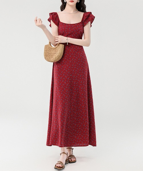 DAY CLOSET(デイ クローゼット)の「レディース 花柄バックリボン×カットアウトAラインロングワンピース(ワンピース・レディース・ブラック/ブルー系その他/レッド・S/M/XL/L)」の8枚目の写真
