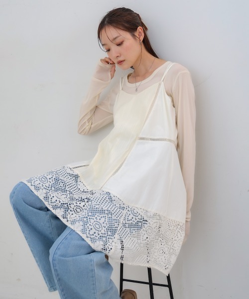 Bab（バブ）の「レース切り替えミニワンピピース（ワンピース・レディース・ホワイト系その他/オフホワイト/ブラック・M）」の3枚目の写真