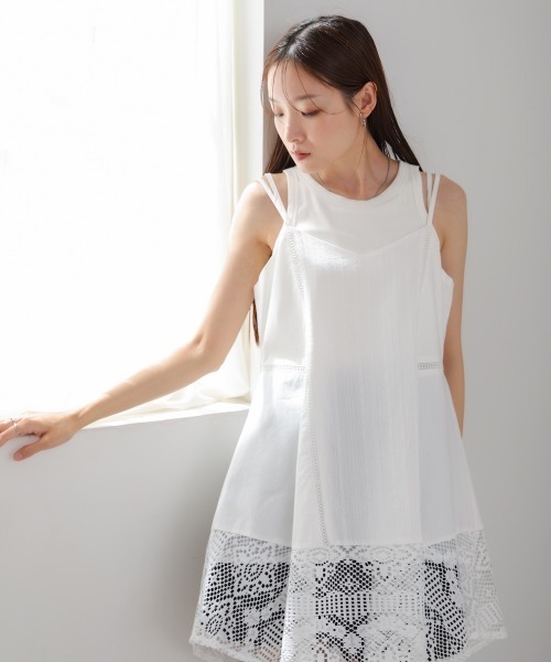 Bab（バブ）の「レース切り替えミニワンピピース（ワンピース・レディース・ホワイト系その他/オフホワイト/ブラック・M）」の6枚目の写真