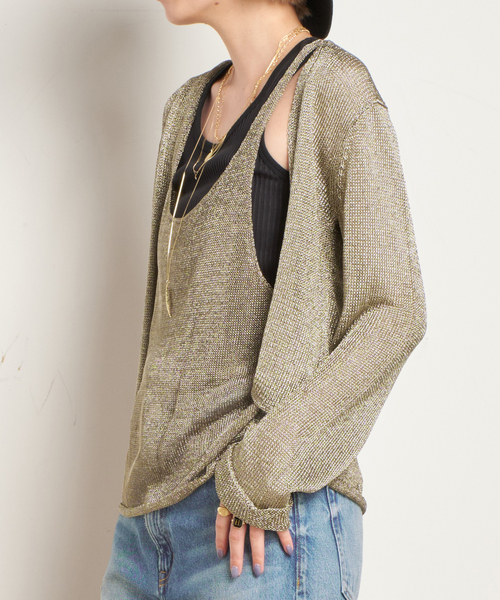 AP STUDIO(エーピーストゥディオ)の「チェーンニットカーディガン(カーディガン/ボレロ・レディース・ゴールド・FREE)」の2枚目の写真