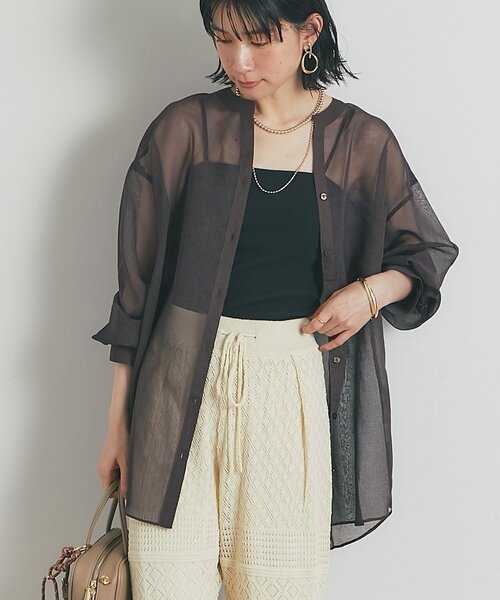 un dix cors(アンディコール)の「《1枚着にも羽織にも◎》リネンライクシアータックシャツ(シャツ/ブラウス・レディース・ブラウン/ブラック/オフホワイト/ブルー・FREE)」の3枚目の写真