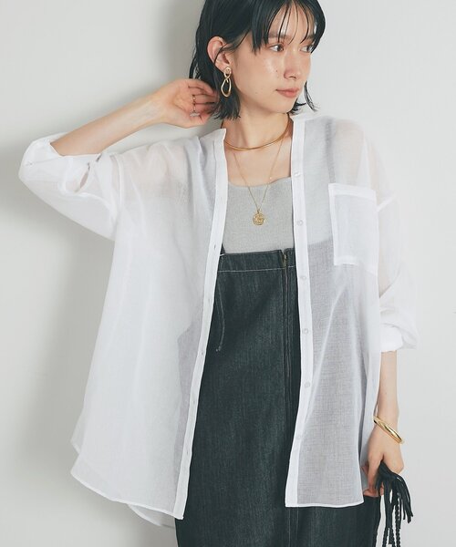 un dix cors(アンディコール)の「《1枚着にも羽織にも◎》リネンライクシアータックシャツ(シャツ/ブラウス・レディース・ブラウン/ブラック/オフホワイト/ブルー・FREE)」の2枚目の写真