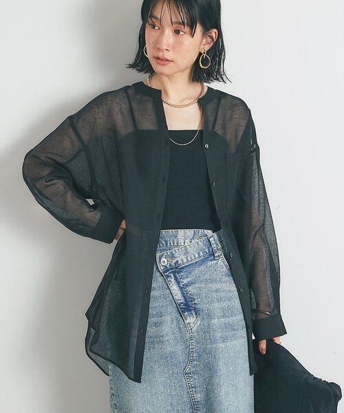 un dix cors(アンディコール)の「《1枚着にも羽織にも◎》リネンライクシアータックシャツ(シャツ/ブラウス・レディース・ブラウン/ブラック/オフホワイト/ブルー・FREE)」の1枚目の写真