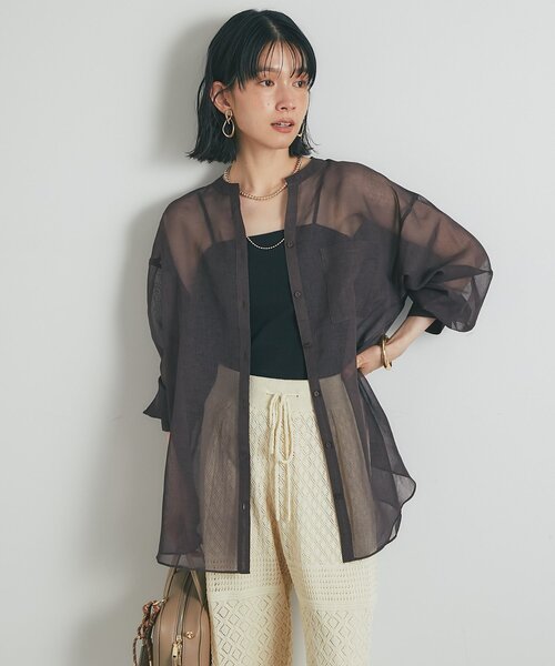 un dix cors(アンディコール)の「《1枚着にも羽織にも◎》リネンライクシアータックシャツ(シャツ/ブラウス・レディース・ブラウン/ブラック/オフホワイト/ブルー・FREE)」の11枚目の写真