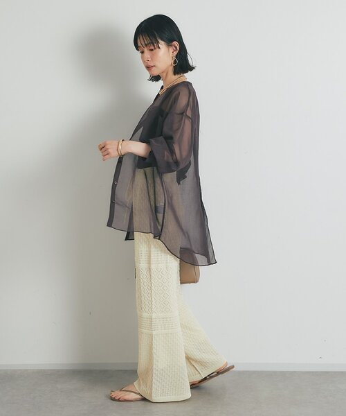 un dix cors(アンディコール)の「《1枚着にも羽織にも◎》リネンライクシアータックシャツ(シャツ/ブラウス・レディース・ブラウン/ブラック/オフホワイト/ブルー・FREE)」の16枚目の写真