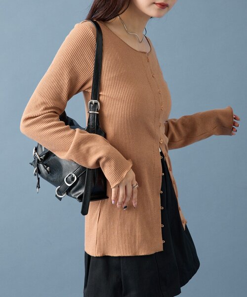 mystic（ミスティック）の「【8色展開◎】起毛リブボタンカーディガン（カーディガン/ボレロ・レディース・グレー/ネイビー/ベージュ/アイボリー/ピンク/ブラウン/ブルー/オフホワイト・FREE）」の5枚目の写真