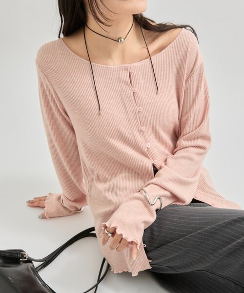 mystic（ミスティック）の「【8色展開◎】起毛リブボタンカーディガン（カーディガン/ボレロ・レディース・グレー/ネイビー/ベージュ/アイボリー/ピンク/ブラウン/ブルー/オフホワイト・FREE）」の8枚目の写真