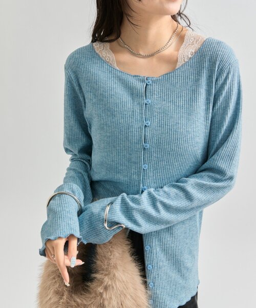 mystic（ミスティック）の「【8色展開◎】起毛リブボタンカーディガン（カーディガン/ボレロ・レディース・グレー/ネイビー/ベージュ/アイボリー/ピンク/ブラウン/ブルー/オフホワイト・FREE）」の7枚目の写真