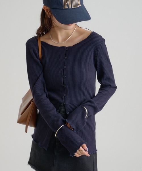 mystic（ミスティック）の「【8色展開◎】起毛リブボタンカーディガン（カーディガン/ボレロ・レディース・グレー/ネイビー/ベージュ/アイボリー/ピンク/ブラウン/ブルー/オフホワイト・FREE）」の6枚目の写真